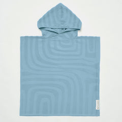 Kinderzwemtijd Terry strandhanddoek met capuchon Surf-Blue 6-9 jaar