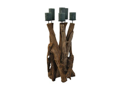 HSM-collectie Kaarsenhouder 5 Kaarsen-35x35x65-Natuur/Zwart-Teak/Metaal