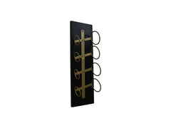 HSM-collectie - Hangend wijnrek 4 flessen - 20x13x65 - Zwart/Goud - Mango/Metaal