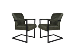 HSM-collectie - Eetkamerstoel Texas Met Arm S/2-55x50x85-Groen/Zwart-Leder/Metaal