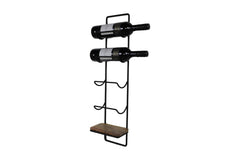 HSM-collectie - Hangend wijnrek 4 flessen - 15x10x70 - Naturel/Zwart - Mango/Metaal