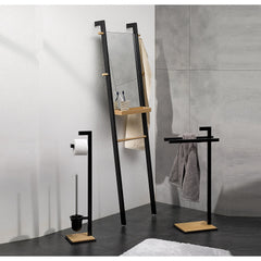 Eiken toiletborstel en toiletrolhouder