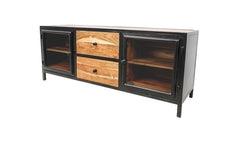 HSM Collection-Tv Meubel Kingston 2 Deur 2 La-140x40x55-Naturel/Zwart-Acacia/Metaal