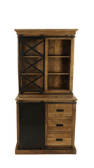 HSM Collection-Vitrinekast Melbourne 2 Deur 3La-95x45x195-Naturel/Zwart-Mango/Metaal