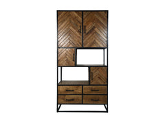 HSM-collectie - Wandkast Verona 4 Deur 4 La-100x40x200-Natuurlijk/Zwart-Mango/Metaal