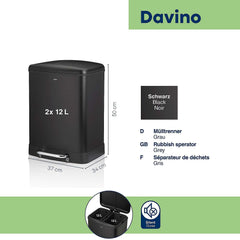 Davino Trash Can Separate Waste with Pedal 2x 12 liters