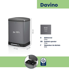 Davino Trash Can Separate Waste with Pedal 2x 12 liters