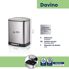 Davino Trash Can Separate Waste with Pedal 2x 12 liters