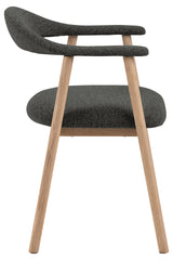 HSM-collectie - Eetkamerstoel Ella Met Arm S/2-56x54x76-Grijs/Wit Gepigmenteerd-Stof/Eiken