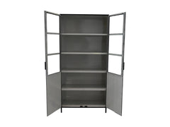 HSM-collectie Vitrinekast Bronx Hoog 2 Deur-90x40x190-Zwart/Grijs-Metaal