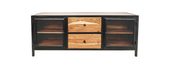 HSM Collection-Tv Meubel Kingston 2 Deur 2 La-140x40x55-Naturel/Zwart-Acacia/Metaal