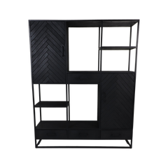 HSM-collectie Wandkast Verona 2 Deur 4 La-160x40x200-Zwart-Mango/Metaal