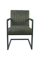 HSM-collectie - Eetkamerstoel Texas Met Arm S/2 - 55x50x85 - Groen/Grijs - Leder/Metaal
