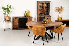 HSM Collection-Vitrinekast Melbourne 2 Deur 3La-95x45x195-Naturel/Zwart-Mango/Metaal