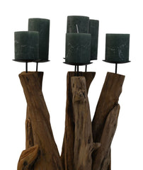 HSM-collectie Kaarsenhouder 5 Kaarsen-35x35x65-Natuur/Zwart-Teak/Metaal