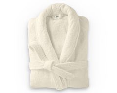 Zachte badjas van badstof in crèmekleur maat L-XL.