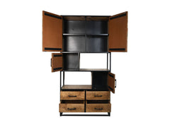 HSM-collectie - Wandkast Verona 4 Deur 4 La-100x40x200-Natuurlijk/Zwart-Mango/Metaal