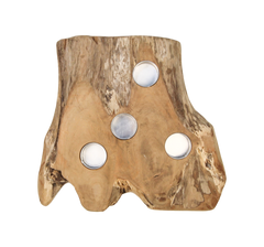 HSM-collectie Waxinelichthouder 4 Gaten-30x30x7-Natuurlijk/Zilver-Teak/Metaal