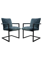 HSM-collectie - Eetkamerstoel Boston S/2 - 56x68x89 - Blauw/Zwart - Stof/Metaal