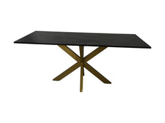 HSM-collectie - Rechthoekige Eettafel Marmer - 180x90x77 - Zwart/Goud - Marmer/Metaal