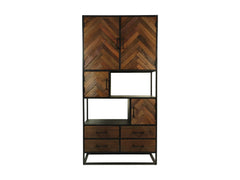 HSM-collectie - Wandkast Verona 4 Deur 4 La-100x40x200-Bruin/Zwart-Mango/Metaal