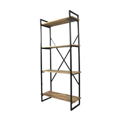 HSM-collectie-Stellingkast 4 Planken-80x35x180-Natuurlijk/Zwart-Mango/Metaal