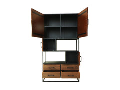 HSM-collectie - Wandkast Verona 4 Deur 4 La-100x40x200-Bruin/Zwart-Mango/Metaal
