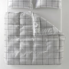 All-in-one Lazy 1-persoons dekbed Deep check Wit 140 x 200 Met Kussensloop - 1-persoons All in One dekbed