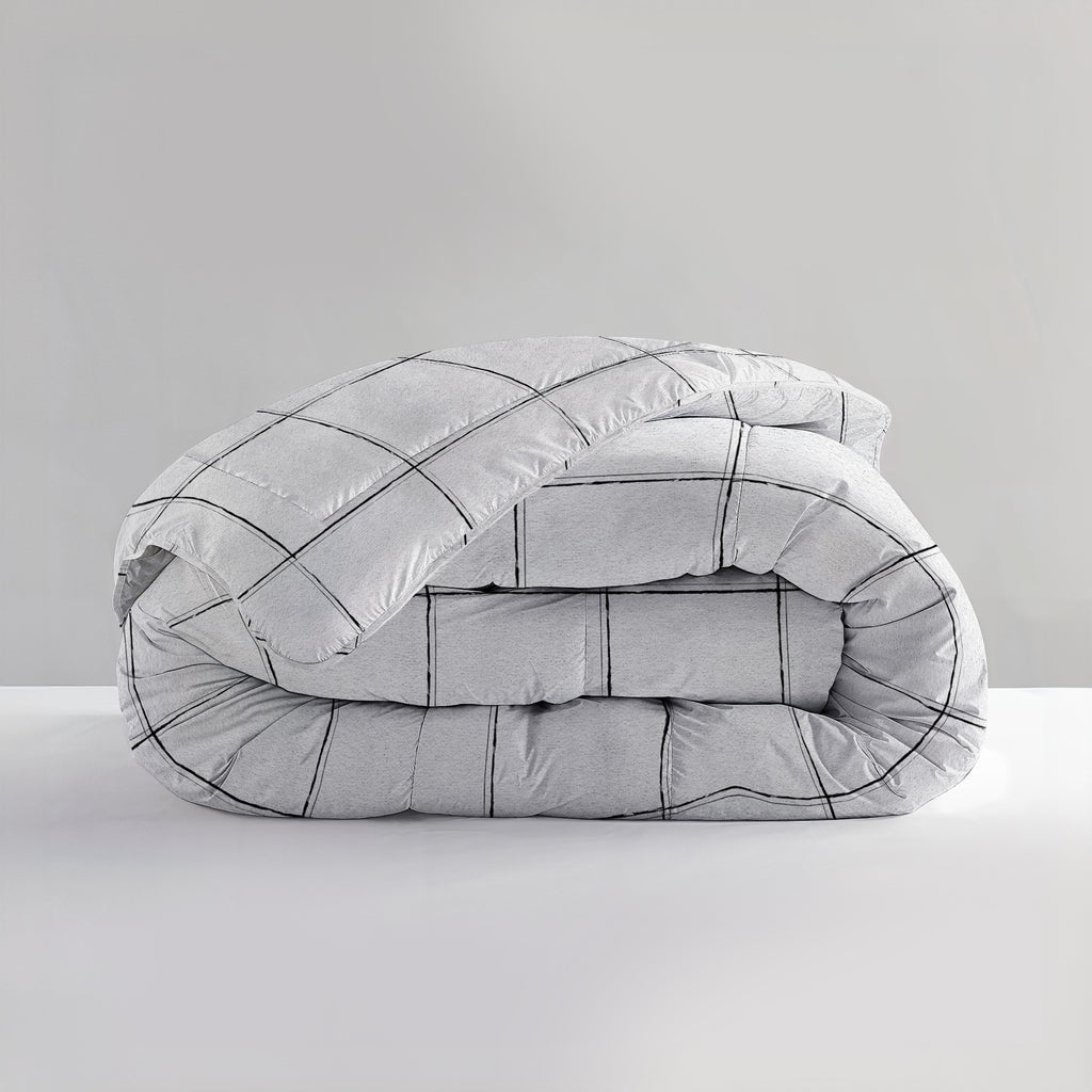 All-in-one Lazy 1-persoons dekbed Deep check Wit 140 x 200 Met Kussensloop - 1-persoons All in One dekbed