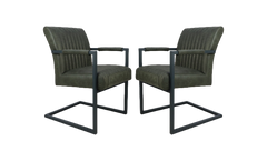 HSM-collectie - Eetkamerstoel Texas Met Arm S/2 - 55x50x85 - Groen/Grijs - Leder/Metaal