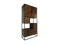HSM-collectie - Wandkast Verona 4 Deur 4 La-100x40x200-Bruin/Zwart-Mango/Metaal