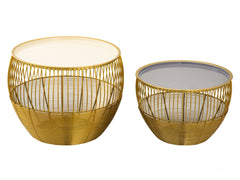 Bijzettafel set van 2 ronde salontafels Glamira goud