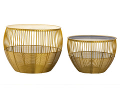 Bijzettafel set van 2 ronde salontafels Glamira goud