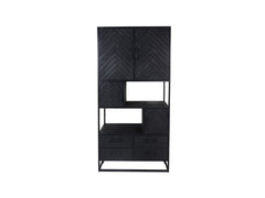 HSM-collectie Wandkast Verona 4 Deur 4 La-100x40x200-Zwart-Mango/Metaal