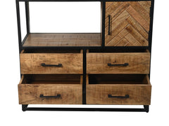 HSM-collectie - Wandkast Verona 4 Deur 4 La-100x40x200-Natuurlijk/Zwart-Mango/Metaal