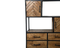 HSM-collectie - Wandkast Verona 4 Deur 4 La-100x40x200-Natuurlijk/Zwart-Mango/Metaal