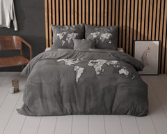 Dekbedovertrek Marble World Antraciet 140 x 200/220 - 1-persoons dekbedovertrek