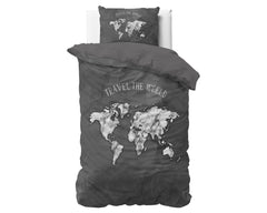 Dekbedovertrek Marble World Antraciet 140 x 200/220 - 1-persoons dekbedovertrek