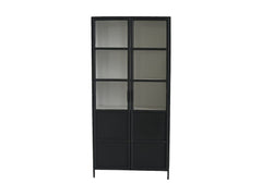 HSM-collectie Vitrinekast Bronx Hoog 2 Deur-90x40x190-Zwart/Grijs-Metaal