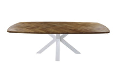 Ovale eettafel Fishbone-200x100x76-Natuur/Wit-Eiken/Metaal