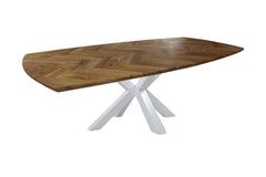 Ovale eettafel Fishbone-200x100x76-Natuur/Wit-Eiken/Metaal