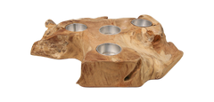 HSM-collectie Waxinelichthouder 4 Gaten-30x30x7-Natuurlijk/Zilver-Teak/Metaal