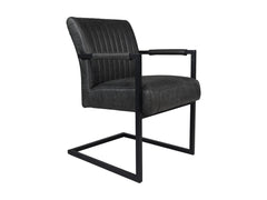 HSM-collectie - Eetkamerstoel Texas Met Arm S/2 - 55x50x85 - Grijs/Zwart - Leder/Metaal - Eetkamerstoel