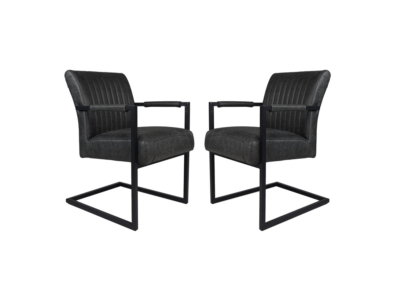 HSM-collectie - Eetkamerstoel Texas Met Arm S/2 - 55x50x85 - Grijs/Zwart - Leder/Metaal - Eetkamerstoel
