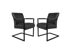 HSM-collectie - Eetkamerstoel Texas Met Arm S/2 - 55x50x85 - Grijs/Zwart - Leder/Metaal - Eetkamerstoel