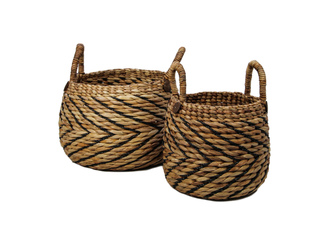 HSM-collectie Mandenset S/2-ø40x42/ø30x36-Natuur/Zwart-Waterhyacint - Opbergmand