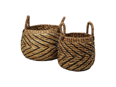 HSM-collectie Mandenset S/2-ø40x42/ø30x36-Natuur/Zwart-Waterhyacint - Opbergmand