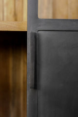 HSM Collectie-Vitrinekast 2 Deur-85x40x185-Zwart/Naturel-Acacia/Metaal - Vitrinekast