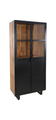 HSM Collectie-Vitrinekast 2 Deur-85x40x185-Zwart/Naturel-Acacia/Metaal - Vitrinekast