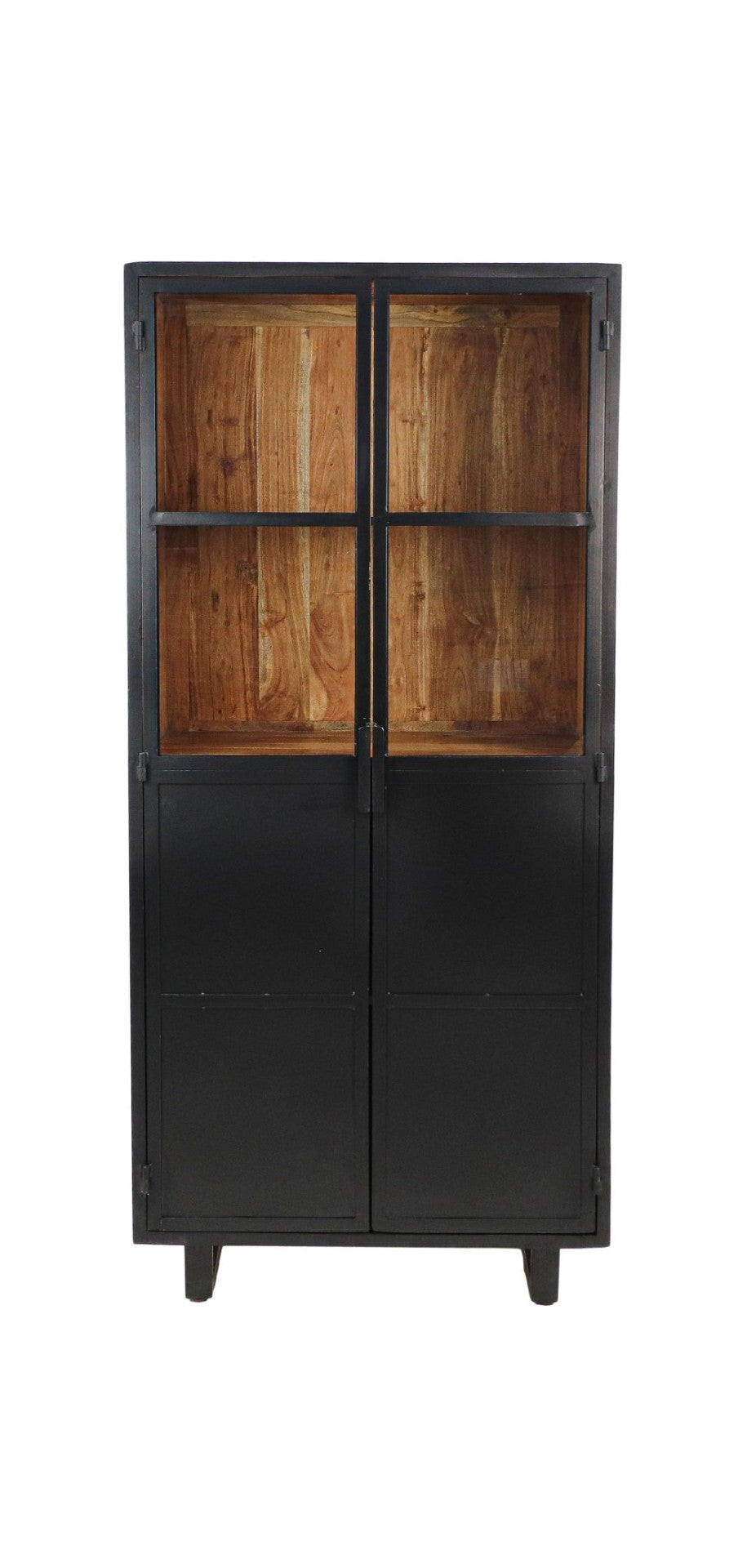 HSM Collectie-Vitrinekast 2 Deur-85x40x185-Zwart/Naturel-Acacia/Metaal - Vitrinekast